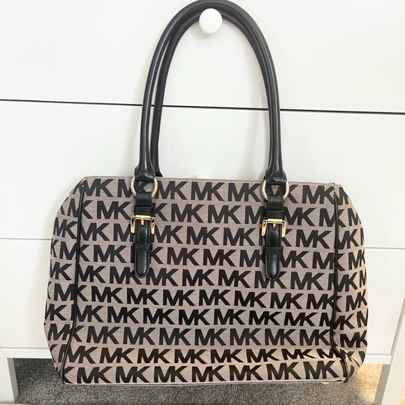 Michael Kors Handbags - Michael Kors Black and Tan Logo Tote Bag